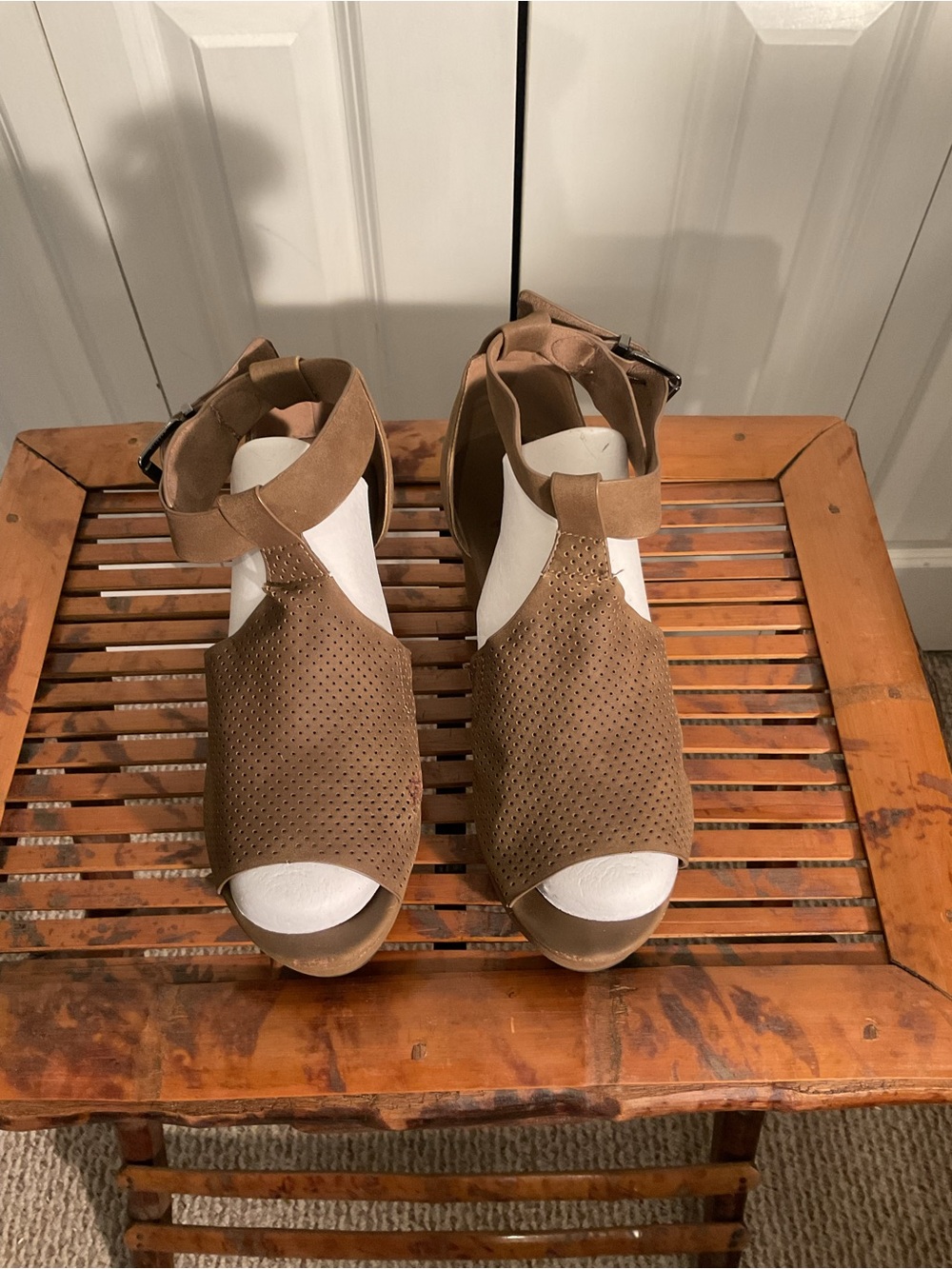 Pierre Dumas Brown Perforated Peep-Toe Wedge Sandals